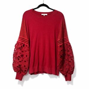 Sioni Crimson Lace Sleeve Sweater